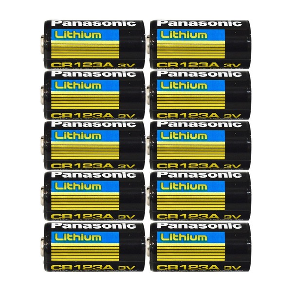 Panasonic CR123A Lithium 3V Photo Lithium Batteries, 0.67" Dia x 1.36" H (17.0 mm x 34.5 mm) (Pack of 10)