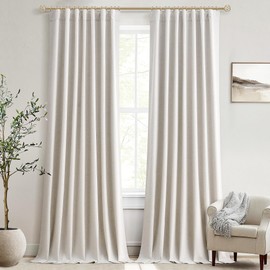 Hokibero Extra Long 132 Inch Blackout Curtains for Living Room Farmhouse Sound Proof Drapes Natural Cream Colored Linen Curtains Heat Reducing Darkening Curtain Modern Room Divider 11ft 52x132