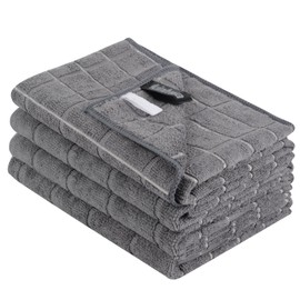 KinHwa Set of 4 Microfibre Tea Towels in 45 x 65 cm Highly Absorbent & Durable Lint-Free Stripes Tea Towel Tea Towels Kitchen Towels Thick Premium Tea Towel (Grey)