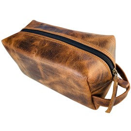 Premium Unisex Buffalo Leather Toiletry Bag Travel Double Set Shaving Set Organizer Travel Bag, brown, toilery bag