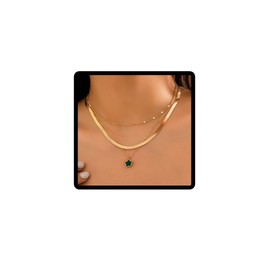 Clataly Clover Flower Necklace Colourful Five Leaf Choker Necklace Multilayer Snake Bone Chain Adjustable Jewellery for Women Girls, Metal, No Gemstone