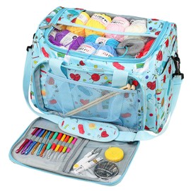 HATINXIA Knitting Bag, Large Capacity Yarn Storage Organizer Tote bag with Compartments and Pockets for Knitting Needles, Crochet Hooks, Knitting Project and Accessories, Bag Only, Alpaca