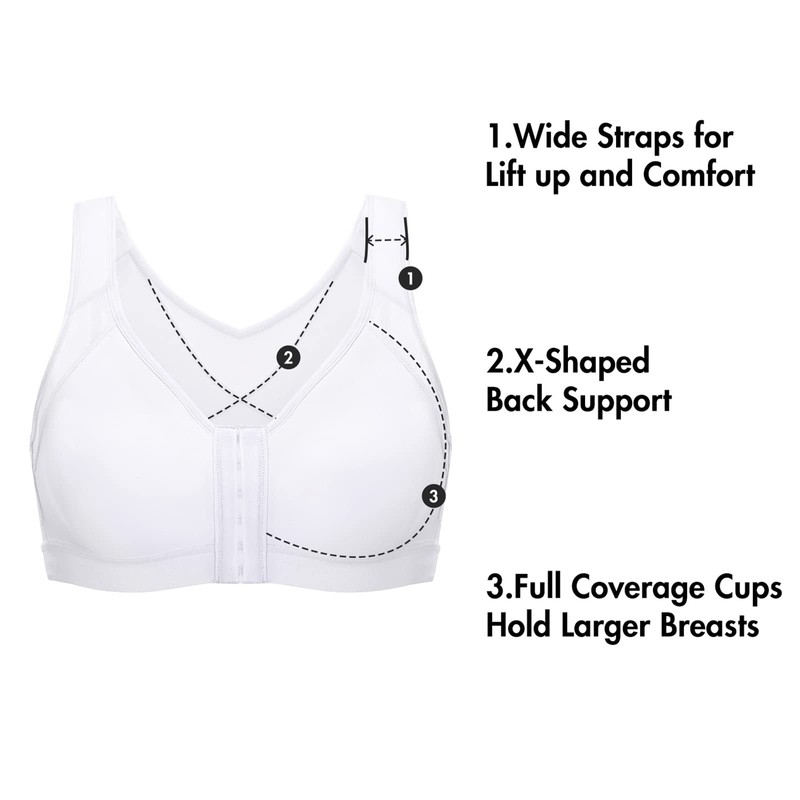 Delimira Women's Front Fastening Bras Non Wired Posture Correcting Back