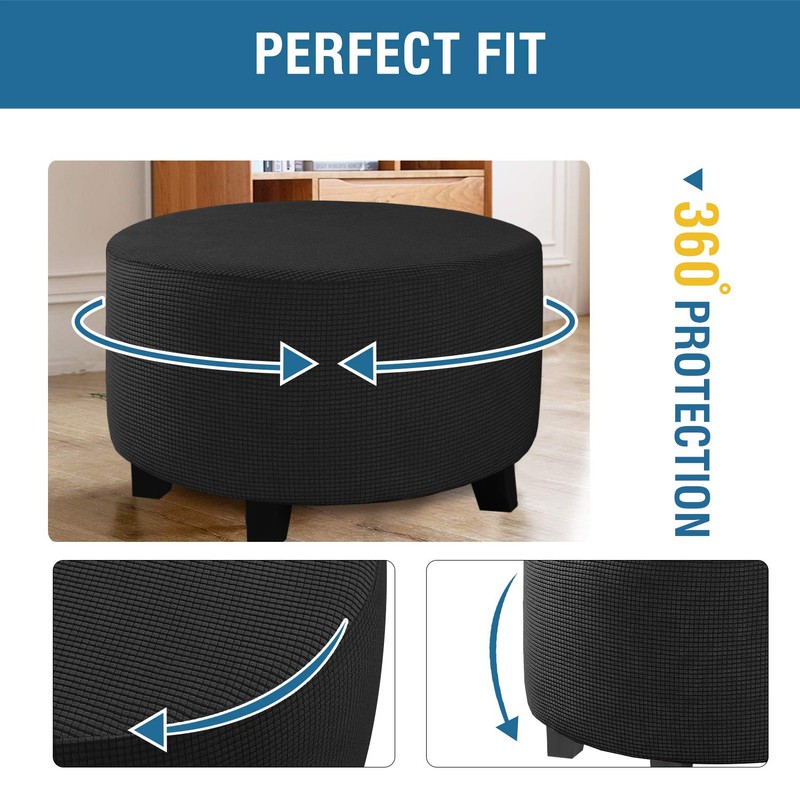 Round Ottoman Slipcover Footstool Protector Covers Storage Stool Ottoman Covers