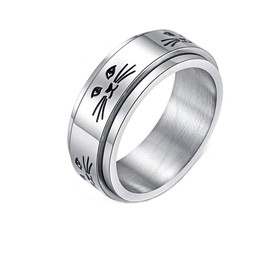 PAMTIER Women's Beautiful Cat Kitty Ring Rotating, Stainless Steel, No Gemstone