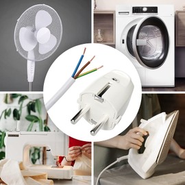 greate Schuko Plug White with Strain Relief - PVC Protective Contact Plug 230 V, 2-Pole, 16 A & 3.7 kW - IP20 Schuko Plug for Indoor Use - Cable Plug 230 V, Power Plug, Protective Contact Plug