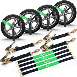 Trekassy 2”x 144” Car Tie Down Straps for Trailers Heavy Duty (4PK), 10000lbs Break Strength, Include 4 Axle Straps (Black)