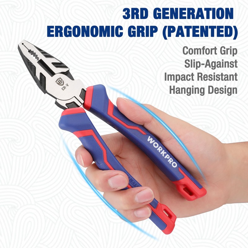 WORKPRO 8" Linesman PRO Screw Extractor Pliers(Combination Pliers) with Unique