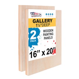 U.S. Art Supply 16" x 20" Birch Wood Paint Pouring Panel Boards, Gallery 1-1/2" Deep Cradle (Pack of 2) - Artist Depth Wooden Wall Canvases - Painting Mixed-Media Craft, Acrylic, Oil, Encaustic