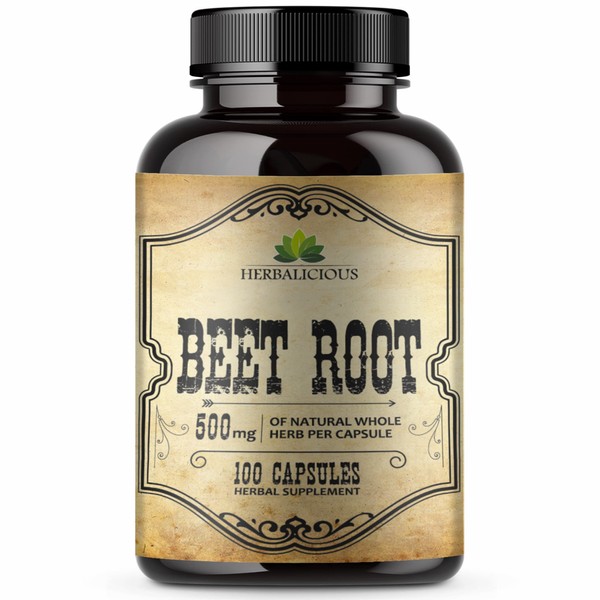 HERBALICIOUS Beet Root Capsules - Herbal Supplement for Athletic Performance, Blood Pressure & Liver Support - Natural Energy Booster for Men & Women - Non-GMO & USA Made Formula - 100 Caps
