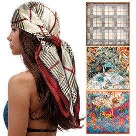 RIIQIICHY 35 Inch Head Scarf for Women Like Silk Scarf Hair Scarf - 4 PCS Square Scarf Bandanas for Women