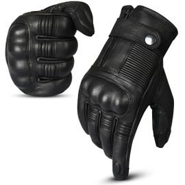 RideMaxx Motorcycle Gloves Geniune Leather Motorbike Gloves Black Leather Gloves Touchscreen Biker Gloves (Black, L)