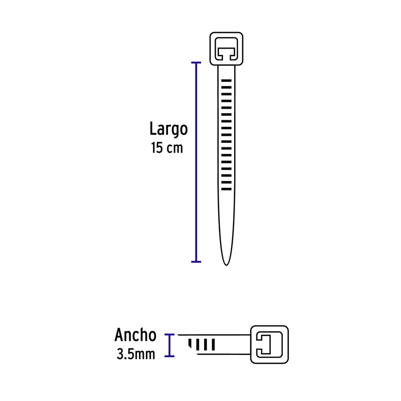 Volteck CIN-4015N, Cincho plástico, 40 lb, 15 cm, negro, bolsa