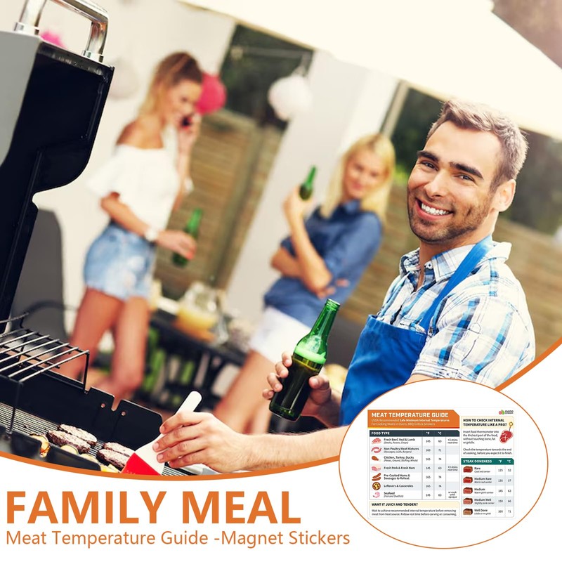 Meat Temperature Conversion Chart with Magnetic Backing Complete Cooking Chart