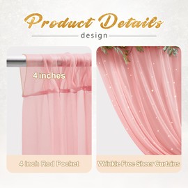 10x8ft Dusty Rose Tulle Backdrop Curtain with Lights String for Parites, Sheer Photo Backdrop Curtains with Lights for Wedding Backdrop Ceremony Reception Bridal Shower Baby Shower Birthday Party