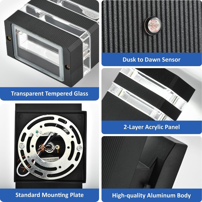 DASTOR Dusk to Dawn Outdoor Wall Light Fixture, 2-Layer Up