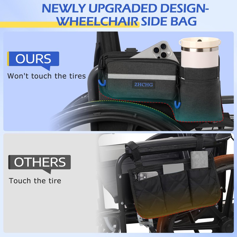 ZHCHG Upgraded Wheelchair Side Bag with Cup Holder, Wheelchair Armrest