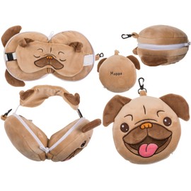 Out of the blue Plush Travel Pillow with Eye Mask Pug 14 x 18 x 9.5 cm