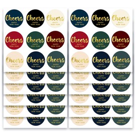 Mobiusea Creation Happy New Year Labels | 135pcs | 1.4 inch | Gold Foil | Cheers and Happy New Year | Waterproof | Assorted Colors Happy New Years Stickers and New Year Sticker