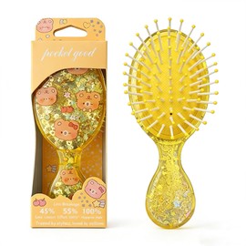 Mini Wet Hair Brush,Glitter Detangling Brush Gifts For Women Girls Kids Toddler Small Cute Hair Brushes Travel Shower Massage HairBrush with Air Cushion for Dry,Wet Hair (Yellow)
