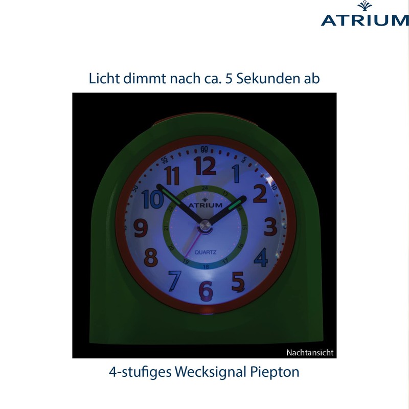 Atrium Kinder Wecker Analog Quarz ohne Ticken mit Licht und