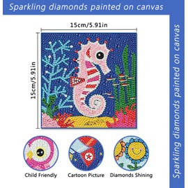 9 Pack Cartoon Diamond Art Kits for Kids Beginners,Cute Full Drill Gem Art and Crafts for Kids Ages 6-8-10-12,Easy Unframed 5D Drill Diamond Painting Kits for Home Wall Decor 6X6 Inch.
