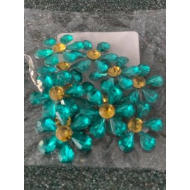 Crystal Innovations 1 PKG (12PCS) ACRYLIC FLOWERS LIGHT BLUE W/YELLOW GEM CENTER ADHESIVE FLOWER 3D
