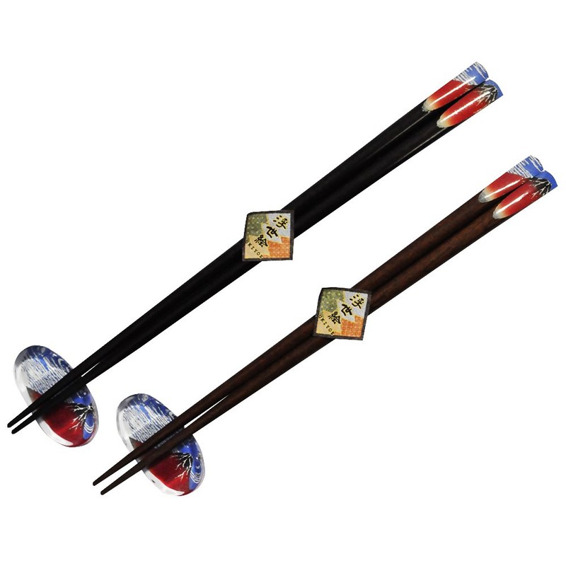 Ishida 63057-3 Ukiyo-e Husband Painted Chopsticks & Chopsticks Rest Set,