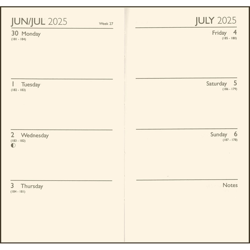 2025 Slim Week to View Diary with Pen - Hardback