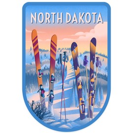 Die Cut Sticker North Dakota, Prepare for Takeoff, Skis in Snowbank, Vinyl Sticker 3 to 6 inches, (Waterproof Decal for Cars, Water Bottles, Laptops, Coolers), Large