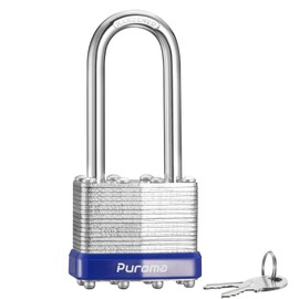 Puroma Lock 1 Pack Padlocks, 2” Long Shackle Heavy-Duty Locks with 2 Keys, 40mm Hardened Steel Keyed Alike Padlocks for Sheds, Gates, Fences, Toolbox, Outdoor and Indoor Use（Silver）
