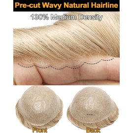 BEEOS 0.10mm Thin Skin Toupee for Men, #22 Blonde Real Human Hair Mens Hair System 130% Medium Density, 8x10 Inch Mens Hairpiece