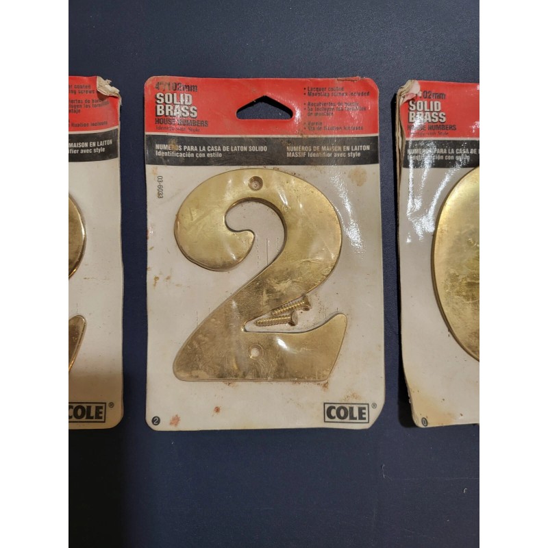 Cole Solid Brass 4" Tall House Numbers (NOS)