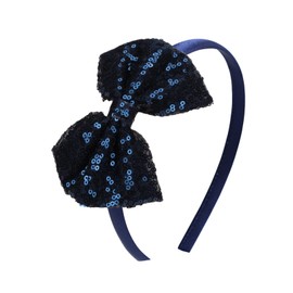 Kiszu Sparkly Sequin Hair Bow Headbands Fashion Glitter Cute Boutique Ribbon Bows for Girls, Kids, and Women (Navy Blue)