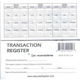 Checkbook Register, Made in The USA, Check Registers for Personal, Blank Ledger Transaction Registers for Personal or Business Bank, Check Register Book (24-25-26 Calendars, 24)