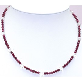 Garnet Jewellery (Necklace) Garnet Necklace with Faceted Quartz Crystal Balls Clasp 925 Sterling Silver Model Number 2185, Gemstone, Crystal