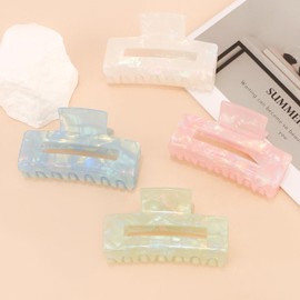Vovii 4Pcs Acrylic Claw Clips for Women Hair Accessories, Medium Sized Cute Trendy Square Claw Clips with Iridescent Glitter for Thick Thin Hair (Beige, Green, Pink, Blue)