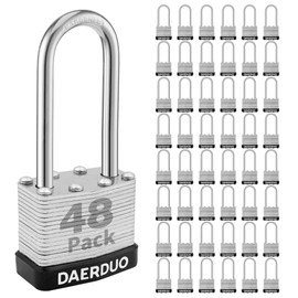 DAERDUO 48 Pack 40 mm (1-9/16") Keyed Alike Laminated Padlocks with 96 Keys, Hardened Steel Long Shackle, Heavy-Duty Locks for Gym Lockers, Toolboxes, School Lockers, and Hasp Latches