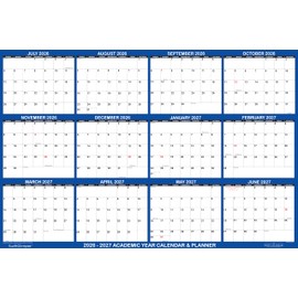 48" x 72" SwiftGlimpse 2026-2027 Academic Wall Calendar Erasable Large Jumbo Oversized Wet & Dry Erase Laminated 12 Month Planner, July 2026 to June 2027 ONLY - NAVY