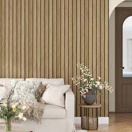 STICKEEP 3D Brown Wood Panels for Walls 118" x 11.8" Acoustic Slat Wall Paneling Peel and Stick Wood Panels Self Adhesive Flexible Wooden Slat Wallpaper for Bedroom Living Room Wall Decor Ceiling