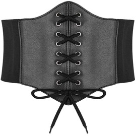 Hoerev Women's Girls’ Wide Elastic Belt Elastic Waspie Corset with Ties Waist Belt Bustiers Corsets - Black with steel knob, size: xxl