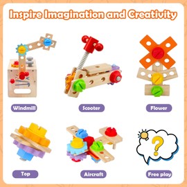 XIAPIA Kids Tool Set Wooden Toys Role Play Toys Tool Box Kids Educational Montessori Construction Toys Easter Birthday Gifts for Boys Girls Toddle Ages 2 3 4 5 6