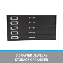 SSWBasics Jewelry Storage Organizer (Jewelry Box), Black Faux Leather 5-Drawer