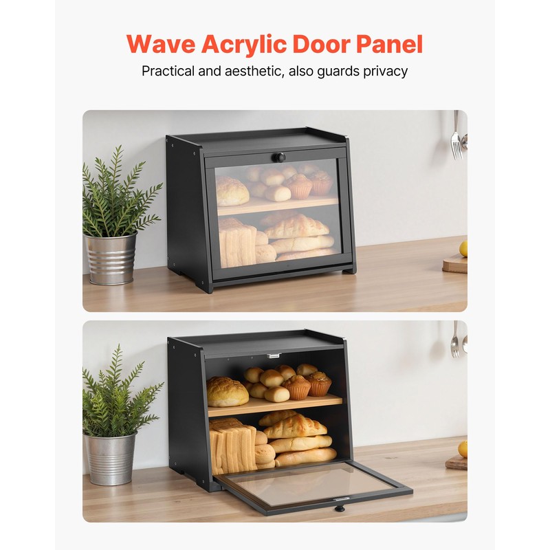 VEVOR Double Layer Bread Box for Kitchen Counter, Large Capacity