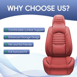 GEEYONTEK Car Seat Covers Front Set, Leather Seat Covers Front and Rear 2pcs Seats with Headrest Pillow, Airbag Compatible, Universal Seat Protectors Suitable for Most SUV Trucks Pick-up (Wine Red)