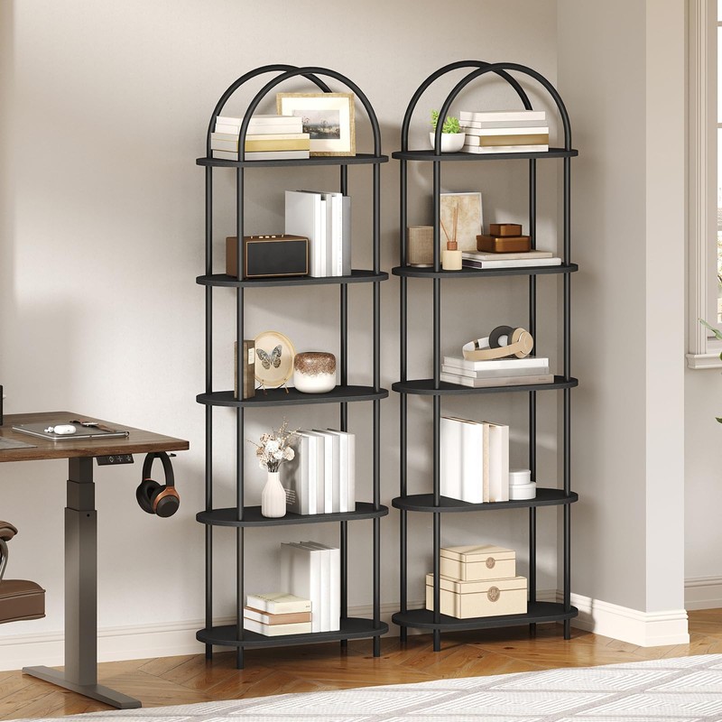 HOOBRO 5 Tier Open Bookshelf, Industrial Arched Bookcase Display Shelf