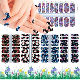 XEAOHESY 5 Sheets Spring Flower Nail Polish Strips Gel Nail Strips Flower Nail Stickers Full Wraps for Women Nails Art with Nail File