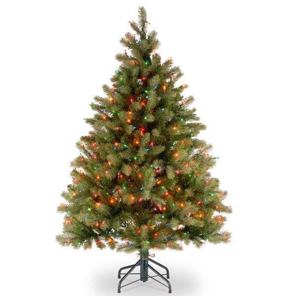 National Tree Company Pre-Lit 'Feel Real' Artificial Full Downswept Christmas Tree, Green, Douglas Fir, Multicolor Lights, Includes Stand, 4.5 feet