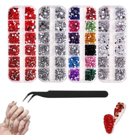 Rhinestones, 6000 Pcs Flat Back Gems Round Crystal Rhinestones, (2-4mm) AB Crystal Rhinestones Nail Gems with Tweezers for Crafts Nail Face Art Clothes Bags DIY(Multicolors)
