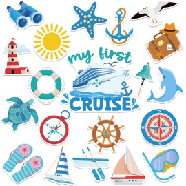 Dazoratix Cruise Ship Magnets Decor - 20 Pcs My First Cruise Trip Door Magnetic Funny Dolphin Slipper Magnet Stateroom Decoration Anchor Magnetic Decor Sticker for Carnival Party Cabin Decal